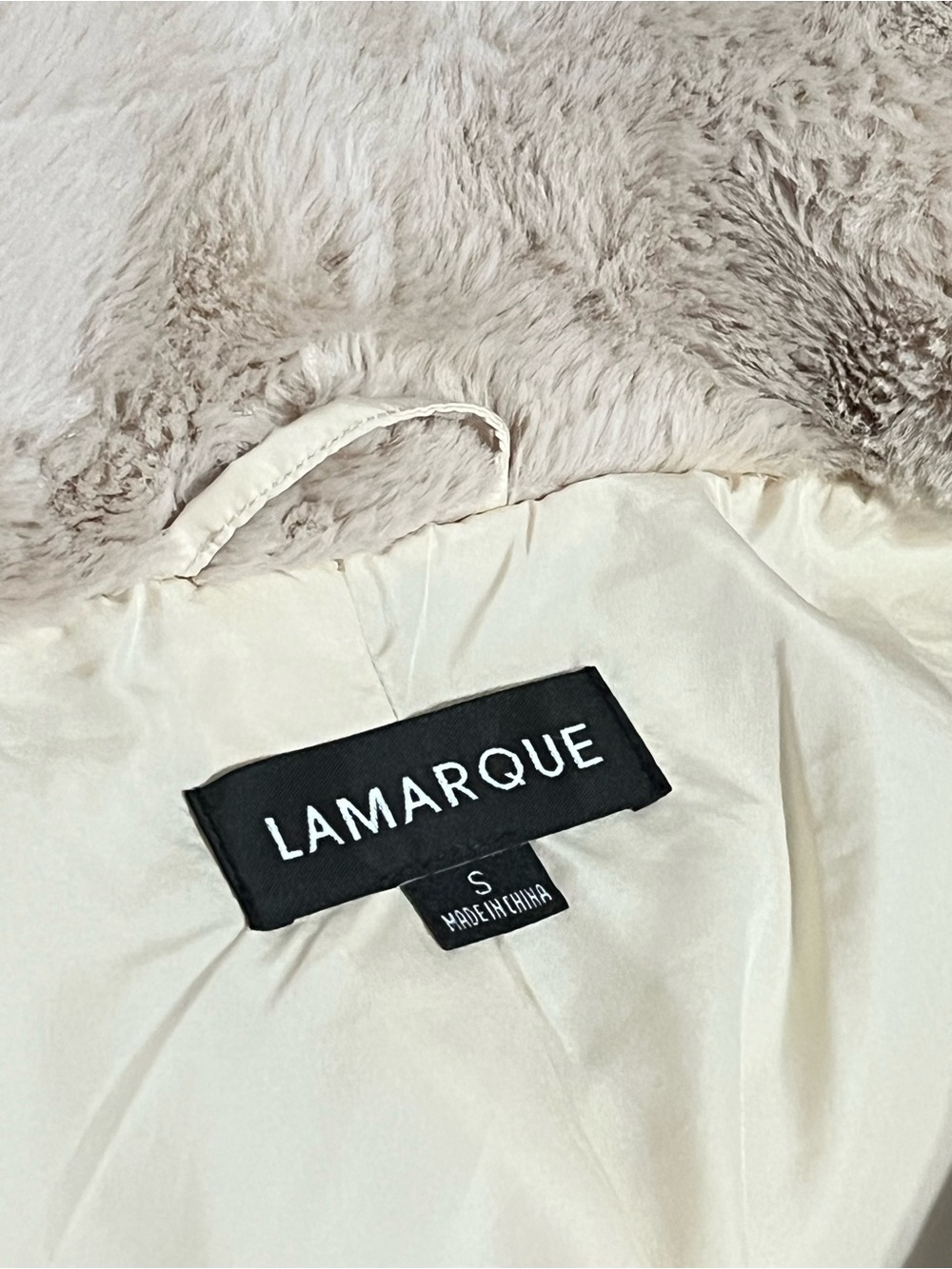 LAMARQUE. Plush Faux-Fur Jacket in Beige - Picture 10 of 10